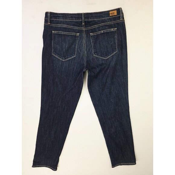 Paige Size 30X27 Womens Jimmy Jummy Crop Blue Denim Logo Tag 5 Pocket Jeans USA - Picture 1 of 12